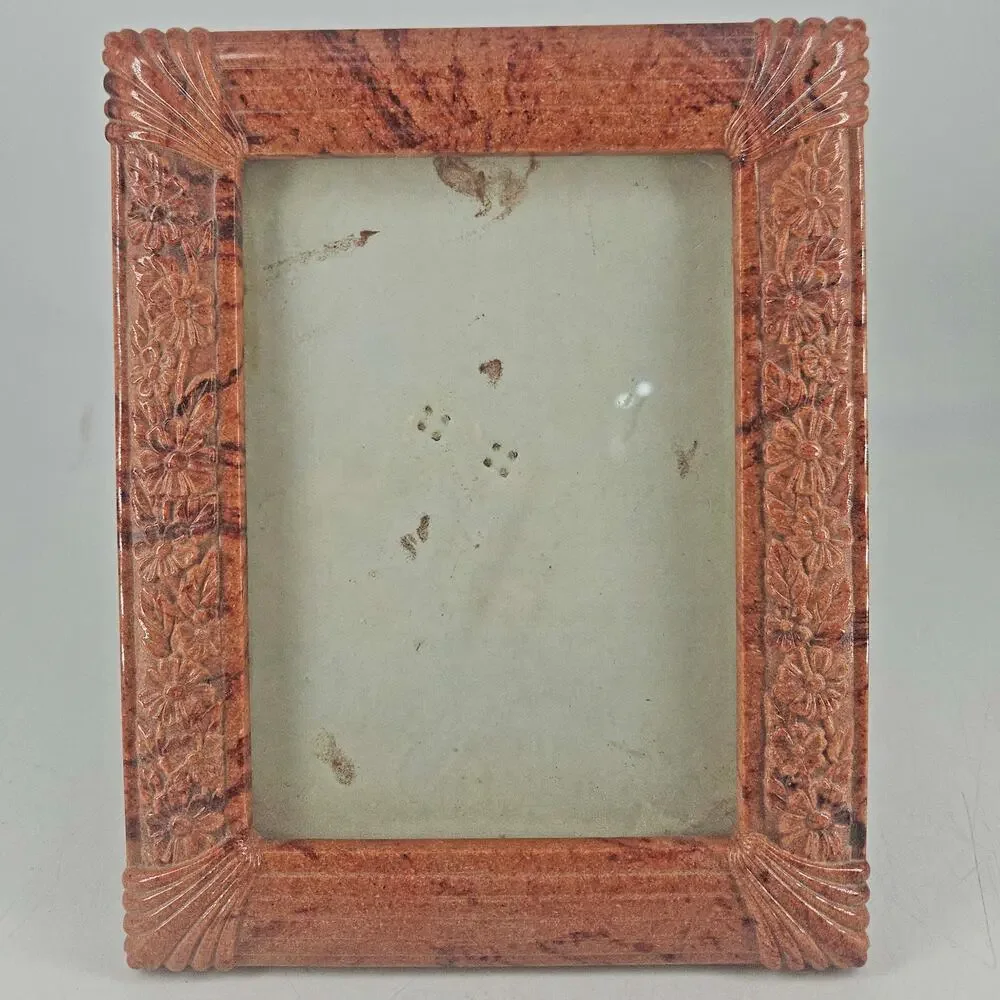 Vintage faux marble or stone raised floral fluted corner picture frame
